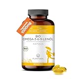 PlantDEA Bio Omega-3-6-9-Leinöl Kapseln I 2000mg Tagesdosis I 180 Omega-3-Kapseln hochdosiert I laborgeprüft I Omega-3 Pulver I veganes Omega-3-6-9-Leinöl-Präparat I Ohne Zusätze