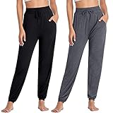 Envlon Damen Yoga Hose Lose mit Taschen Kordelzug Sweatpants Workout Manschette Jogger Tapered Lounge Active Jogginghose - - X-Groß