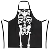 Livdouyu SkelettSchürze für Männer und Frauen, Verstellbare Latzschürze mit Großer Tasche, Halloween Kostüm Accessoire für Kochen, Grillen, Halloween-Party