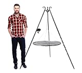 Cook King Schwenkgrill Dreibein mit Kurbel und Kettenset | Stahlgestell klappbar | Schwarz | Höhenverstellbar per Kurbel | Für Feuerschale oder Lagerfeuer | Handmade in Europe | 180 cm Höhe
