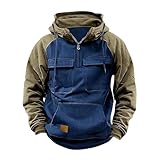 Herren-Kapuzenpullover mit Reißverschluss, Oversize, schwarz, langärmlig, mit Armtasche und Kordelzug, Z07 Blau, 3XL, Z07 Blau, XXXL