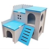 Hamsterhaus, Hamsterzubehör, Kleintiervilla Haus mit Treppensitzstange geeignet für Hamster Eichhörnchen Meerschweinchen und anderes Kleintierspielzeug ((Blau – Villa mit Sprungplattform), L)