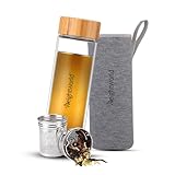 Teeflasche mit Sieb to Go - Trinkflasche 500ml aus Borosilikatglas - BPA-frei & Bleifrei - Thermo Glasflasche mit Teesieb aus Edelstahl, Bambusdeckel & Hülle - Tea Infuser von WeightWorld