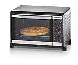 ROMMELSBACHER Kleinbackofen BG 1055/E - 18 Liter Backraum, 7 Heizarten inkl. Umluft, Temperaturen von 80-230 °C, Doppelverglasung, Innenbeleuchtung, Zeitschaltuhr, 1050 W, Edelstahl