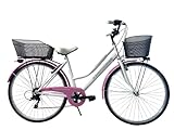 MADICKS Damenfahrrad Hollandrad Größe 28 Vintage Retro mit Korb Weiß Rosa mit Gangschaltung (Korb vorne und hinten aus Eisen)