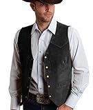 Tuikayoo Herren Wildleder Anzug Weste Jahrgang Western Cowboy Weste Normale Passform(3XL, Schwarz)