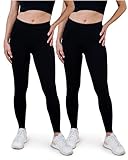 SES blickdichte Leggings Damen Baumwolle 2er Pack 40-42 schwarz - Baumwoll Leggings Damen lang mit Perfekter Passform & Komfort für vielfältige Looks