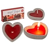 BLUECHOLON Rote Herzkerze im Zementglas, Set mit 2 Kerzen, Dekorative Kerzen mit Herzen, Rot, Unparfümiert