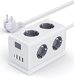 Mehrfachsteckdose, Gogotool 6 in 1 Steckdosenleiste mit 3 Fach und 3 USB, 3840W Steckdosenadapter mit Schalter, kurz Kabel USB Stecker Kompatibel für Phone Laptop Büro Zuhause,