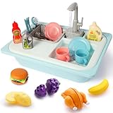 Asweets Kitchen Sink Play Toy Küchenspüle Spielzeug Set, mit Wasserkreislauf Farbwechselndes Geschirr, Lernspielzeug Spielspüle Geschenk, Kinderspielzeug Rollenspiel für Kinder ab 3 Jahren(Blau)