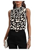 GORGLITTER Ärmellose Bluse mit Schleife Damen Blusetop Clasi Tunika Office Bluseshirt Gemuster Oberteil Schwarz L