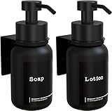 TEHEO Seifenspender zur Wandmontage, schwarz, 250 ml, Seifenspender zur Wandmontage, zum Kleben oder Bohren, ohne Bohren, Flüssigseifenspender für Shampoo, Duschgel, 2 Stück