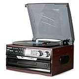 AURADO Plattenspieler, Music Box Turntable Plattenspieler, mit Audio Technica Tonabnehmer, UKW-Radio, AUX-Eingang für Smartphone (Vintage Phonograph) Gift of Heart