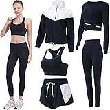 Inmarces 5 Stück Sport Set Damen Sportbekleidung Yoga Set Trainingsanzug Jogging Gym Pilates Sport Outfit Damen Set(BK01,M)