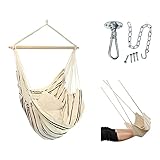 AMAZONAS Hängesessel Brasil Set Cappuccino | Brasil Hängesessel + Deckenhaken Power Hook + Fußablage | Sitzfläche 130x160 cm bis 150 kg hellgestreift
