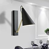 LOGT E27 Schwarz Wandleuchte Innen Moderne Wandstrahler Retro Industrial Wandlampe 1 Flammig Nachttischlampe Aluminium Schirm Leseleuchte Vintage Deko Licht Wand für Schlafzimmer Wohnzimmer Esszimmer