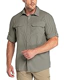 Outdoor Ventures Herren Langarm Hemd Outdoor Funktionshemd Schnelltrocknende Shirts Casual Freizeithemd Atmungsaktive Sportshemd Frühling Sommer Herbst mit Taschen für Wandern Camping Grüngrau M