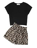 Arshiner Mädchen Tshirt mit Shorts Set Sommer Kinder Bekleidungssets Freizeit Mode Tank Top Zweiteiliges Kleidung Sets für Mädchen 9-10 Jahre Schwarz & Leopard