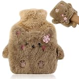 Lvjkes Wärmflasche, 500ML Wärmflasche kinder mit bezug, Süß plüSch wärmflaschen tier, Zur Reinigung Abnehmbar, Explosionsgeschützt und auslaufsicher, für Kinder und Erwachsene (Bär)