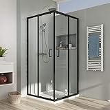 EMKE Duschkabine 90x90x190 cm Schwarz Duschabtrennung Doppel Schiebetür Duschtür Duschwand Glas 5 mm Mit Nano-Beschichtung Duschkabine Eckeinstieg mit Schiebetüren
