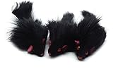 Echtem Kaninchen Fell Langes Haar Mäuse 3 Pack Katze Spielzeug w/Rassel. Schwarz