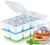 Große Eiswürfelform aus Silikon, JRISBO 2er-Pack Eiswürfelbehälter mit Deckel Sicher BPA-frei und LFGB-zertifiziert, Stapelbare Eiswürfel Form Eiswürfelformen Groß Ice Cube Tray