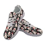 Jeiento Rutschfeste Laufschuhe für Damen und Herren, modischer Sneaker, bequem, Fitnessstudio, Sportschuhe für Teenager, Mädchen, lässig, Netzstoff, flache Schuhe, Weihnachtsmops mit