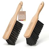 Hausfelder Handfeger Holz Klein mit weichen Borsten – 2er Set Handbesen für Auto, Garten, Camping – Handkehrbesen aus Naturholz 28cm
