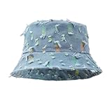YUNGLOO Distressed Bucket Hut, verstellbare Schlapphut, Kopfbedeckung mit breiter Krempe, Hüte für Teenager, Frauen, Outdoor-Aktivitäten, Streetwear, Mode-Accessoire, blau, Einheitsgröße