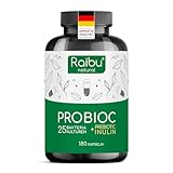 Probioc Kulturen Komplex - 25 Bakterienstämme + Inulin - 300 Mrd. KBE/g - 180 hochdosierte & magensaftresistente Kapseln - mit Lactobacillus & Bifidobakterien - Raibu