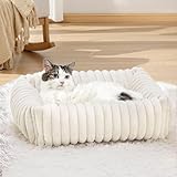 XIAPIA Katzenbett Flauschig Washbar 50x48x15 cm, Plüsch Katzen Schlafplatz Weich und Warm für Katzen Kleine Hunde, Orthopädisches Kuschelbett mit Rutigfester Boden Weiß