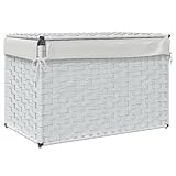 Gecheer Wäschekorb mit Deckel Wäschesammler Wäschebox Wäschetonne Wäschetruhe Wäschesack Bad Schlafzimmer Weiß 55,5x35x34 cm Poly Rattan