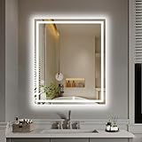 YOLEO Badspiegel mit Beleuchtung 90X75cm, Badezimmerspiegel LED mit Front- und Hintergrundbeleuchtung, Wandspiegel Spiegel mit Beleuchtung mit Memory-Funktion, 3 einstellbare Lichtfarbe, beschlagfrei