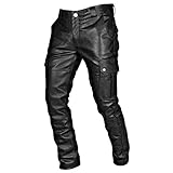 Lederhose Herren PU Leder Bikerhose Kunstleder Hosen Slim Fit Langehosen Bleistifthose Bühnenshow Motorrad Lederhose Weich Einfarbig Punk Lederhosen Clubwear Motorradhose Bikerhose