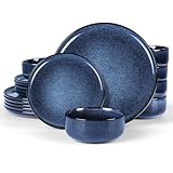 Geschirr Set für 6 Personen, Onader 18 Teiliges Steinzeug Tafelservice Kombiservice, je 6 Speiseteller, Dessertteller, Müslischalen, Spülmaschinenfest & Anti-Kratzer - Galaktisch Blau