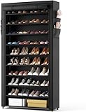 Vicye Schuhregal 10 Ebenen, Schuhschrank Hoch für 50 Paare Schuhe, Schuhaufbewahrung mit staubdichtem Überzug, Schuh-Organizer Metallgestell, Schwarz, für Flur, Wohnzimmer