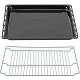 ICQN Backbleche & - Gitter mm Set 465 x 370 x 30 mm, Emailliert Fettpfanne, Verchromt Backofenrost und Emaille Backblech für Backofen & Herd, Gitterrost 465 x 375 mm, Schwarz