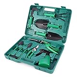 Tyenaza 10-teiliges Gartenwerkzeug-Set, Blumenerde, Sprühflasche, Gartenschere, Schaufel, Mooskelle, Rechen, Gartengeräte mit Koffer, Gartenschere, Rechen, Schaufel, Kelle,