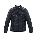 YOUNGSOUL Jungen Bikerjacke aus Kunstleder Frühjahr & Herbst Kinder Kragen Motorrad Lederimitat Mantel Gesteppt Schwarz DE: 128 (Herstellergröße 130)