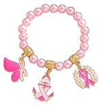 XuQiZZpp Verstellbares Brustkrebs-Bewusstsein mit Schleife, Weizenanhänger, Legierung, Handgelenk-Accessoire für Frauen, Geschenkband für Frauen, Einheitsgröße, Wie beschrieben