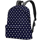 Anmarco Rucksack für Damen und Herren, Retro-Stil, mit Vögeln, leicht, für Reisen, Schule, lässiger Tagesrucksack, White Polka Dots on Navy Pattern,