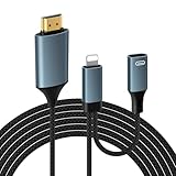 Wvoillty Lightning HDMI Adapter, [pple MFi-Zertifiziert] 1080P Lightnin auf HDMI Kabel mit Lightning-port Netzteil für iPhone, iPad, Digital AV Adapter für TV, Monitor, Projektor（2M）