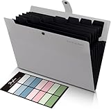 SKYDUE Dokumentenmappe A4, Mappe Mit 8 Fächern, Fächermappe A4 Mit Etiketten, Tragbar Ordnungsmappe Mappen Ordnersystem, Document Folder Für Zuhause, Büro, Schule Und Auf Reisen(Grau)