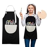Lnngub Malschürze Kinder, 60 x 46 cm Kinder Schürzen mit Taschen Verstellbare Kleinkind Bastelschürze zum Malen, Kochen, Backen, DIY Basteln(Schwarz)