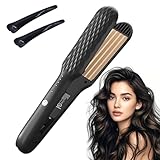 KUWUNG kreppeisen für die haare, Keramik Crepe Eisen Haare, Kreppeisen Haare mit 4 Temperaturstufen Einstellbar, Glätteisen Locken und Glätten, für Flauschige Frisur & Volumen MaisStyling Werkzeug