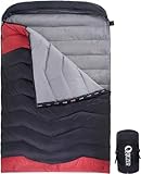 QEZER Daunenschlafsack für 2 Personen, Leichter und Warmer Daunen Doppel Schlafsack 3 Jahreszeiten für Camping, Rucksackreisen und Wandern Outdoor (Gelb)