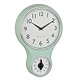 TFA Dostmann Analoge Retro-Wanduhr mit Timer, 60.3073.20, Eieruhr bis 60min, Küchenwanduhr, inkl Quarzuhr, mit Glasabdeckung, Vintage Design, Mint-grün