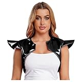 ranrann Tank Top Damen Lack Leder Weste Oberteil Ärmellos Shrug Crop Top Kurz Bauchfrei Offene Jacke Party Nightclub Kleidung Schwarz XL
