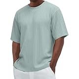 Herren Struktur T-Shirt Modisches Texturiertes Rundhalsshirt in Uni-Farben Bequemes Weit Geschnittenes Sommeroberteil Lässiges Leichtes Freizeitshirt Alltag Outdoor Atmungsaktives Basic Shirt mit Stil