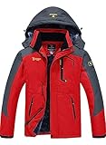 YSENTO Herren Skijacke Winterjacke Softshelljack Wasserdicht Warm Gefüttert Outdoor Funktionsjacke mit Abnehmbarer Kapuze(Rot,L)